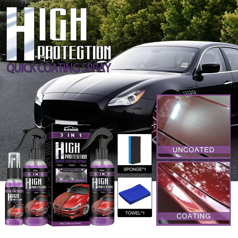3 in 1 High Protection Quick Car Coating Spray, Ceramic Car Coating Spray Crystal Coating for Car Wax Spray Plastic Parts Refurbish Agent Car Hand Spray (100 ml)