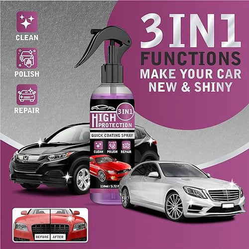 3 in 1 High Protection Quick Car Coating Spray, Ceramic Car Coating Spray Crystal Coating for Car Wax Spray Plastic Parts Refurbish Agent Car Hand Spray (100 ml)